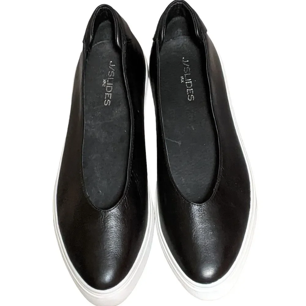 J/Slides Gwen black leather platform slip on sneaker loafer size 11M
